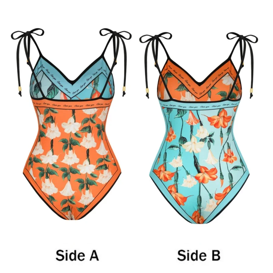 Reversible Floral Print One Piece Swimsuit and Skirt Sale Clearance Sexy Beachwear Vacation Wear