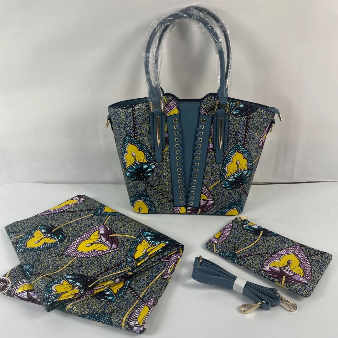 2024 New Style Ankara African Wax Fabrics Nigerian Wax Print High Quality Golded Wax with Handbag 3Pcs for wedding Y5