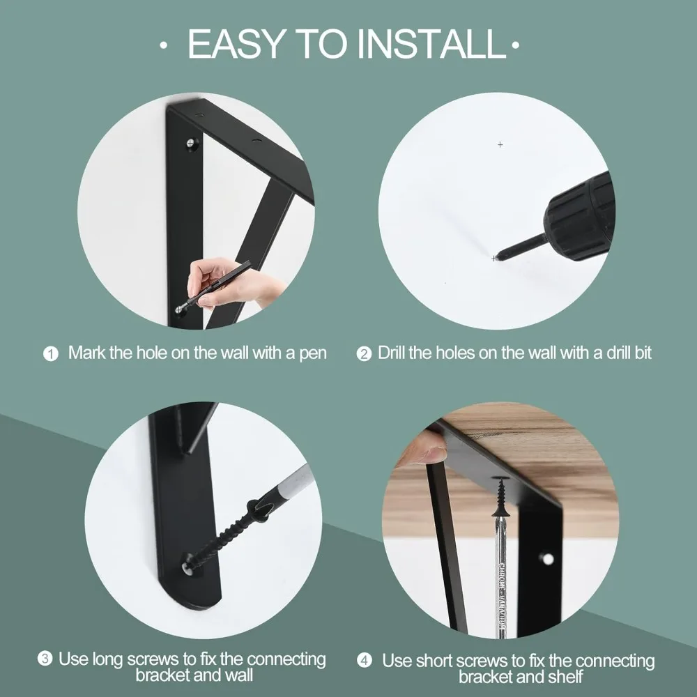 دعامات أرفف معدنية شديدة التحمل، 16 عبوة، L14 x H10، أسود، دعم قوي للأرفف، دعامات زاوية لتكوين L وB