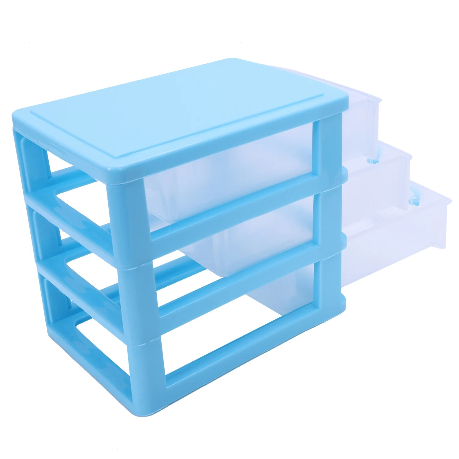 Mini translucent Drawer type plastic Storage Box（Blue 3 Layers）