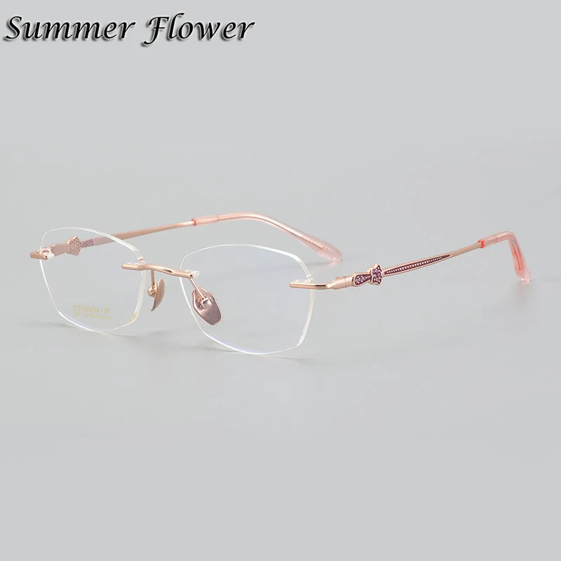 

Women Rimless Eyeglasses Pure Titanium Fashion Design Light Elegant Prescription Glasses Lady Optical Frameless Gafas