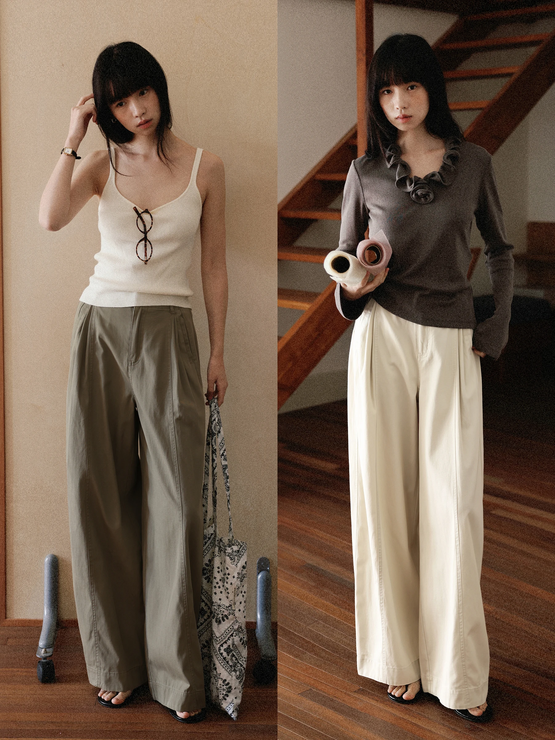 MUNNS RUIXI Loose Comfortable Casual Wide Leg Pants High Waist Lenzing Lyocell Fiber Cotton Blend Spring 2026 Ladies Trousers
