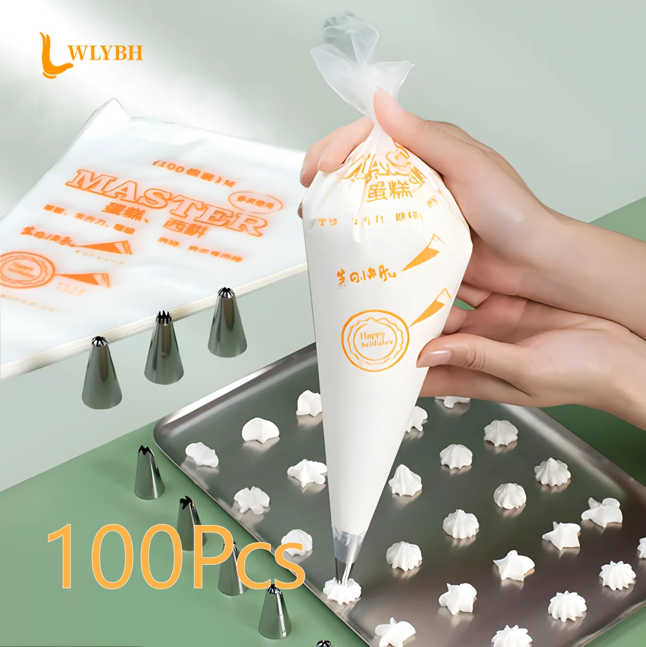 100PCS Pastry Sleeves Bags Disposable Confectionery Nozzles Pocket DIY Cream Squeezing Leak Bag Cake Bakery Decorations Product