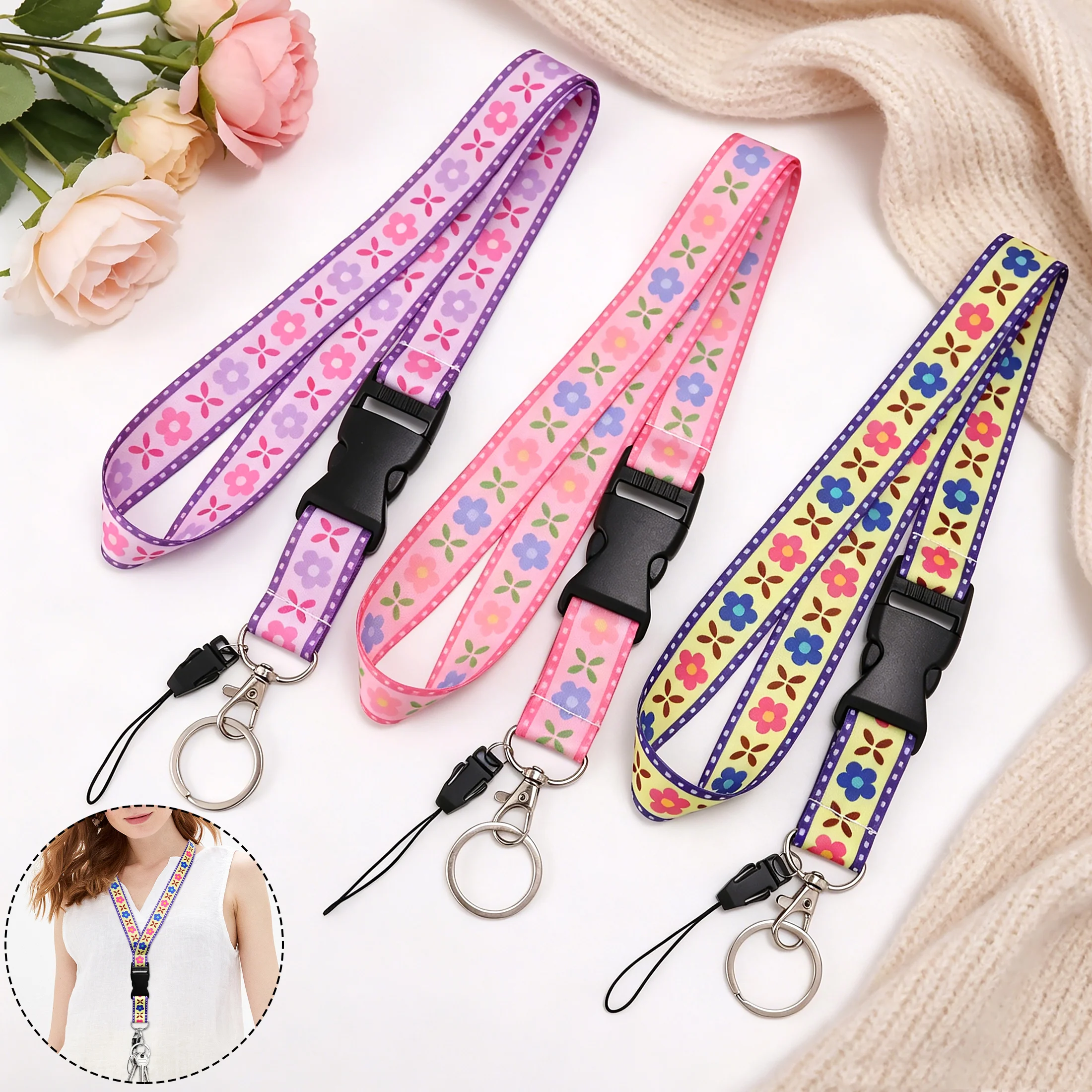 1 Stück Bohemia Flower Lehrer-Lanyard für Ausweishalter, niedliches Breakaway-Halsband für Schlüssel, Ausweise, Büro- und Schulbedarf