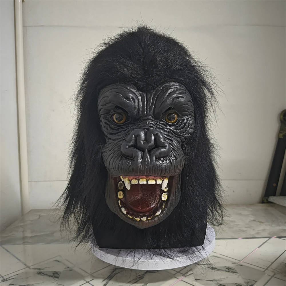 Máscara de gorila vívida king kong, máscara de látex de monstro de terror com peruca, fantasia de halloween, adereço para festa de carnaval, casa assombrada, decoração