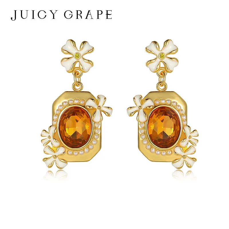 

Серьги-подвески Juicy Grape Boho для женщин, с эмалью, в виде османтуса, позолоченные, винтажные, с цветочным узором, с драгоценными камнями, подарок