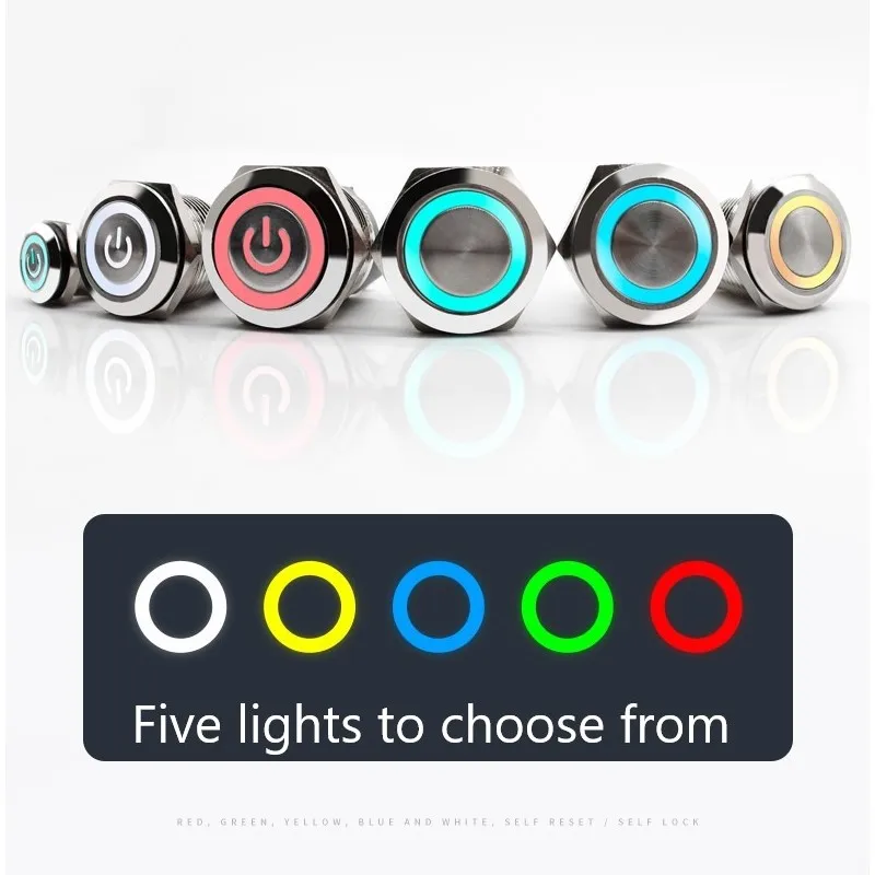 Metal push button switch self-resetting self-locking Waterproof  illuminated pushbutton annular/power light LED 12/16/19/22mm