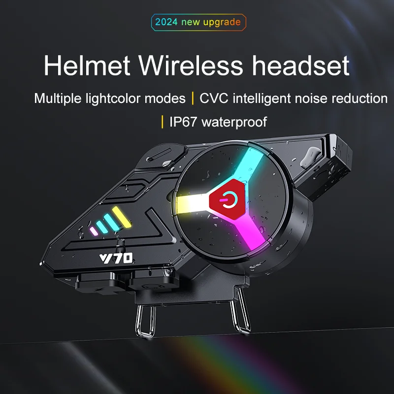 Y70 Motorcycle Helmet Bluetooth Intercom Triangle RGB Light Moto Headset Waterproof FM Radio Wind Noise Reduction Mic