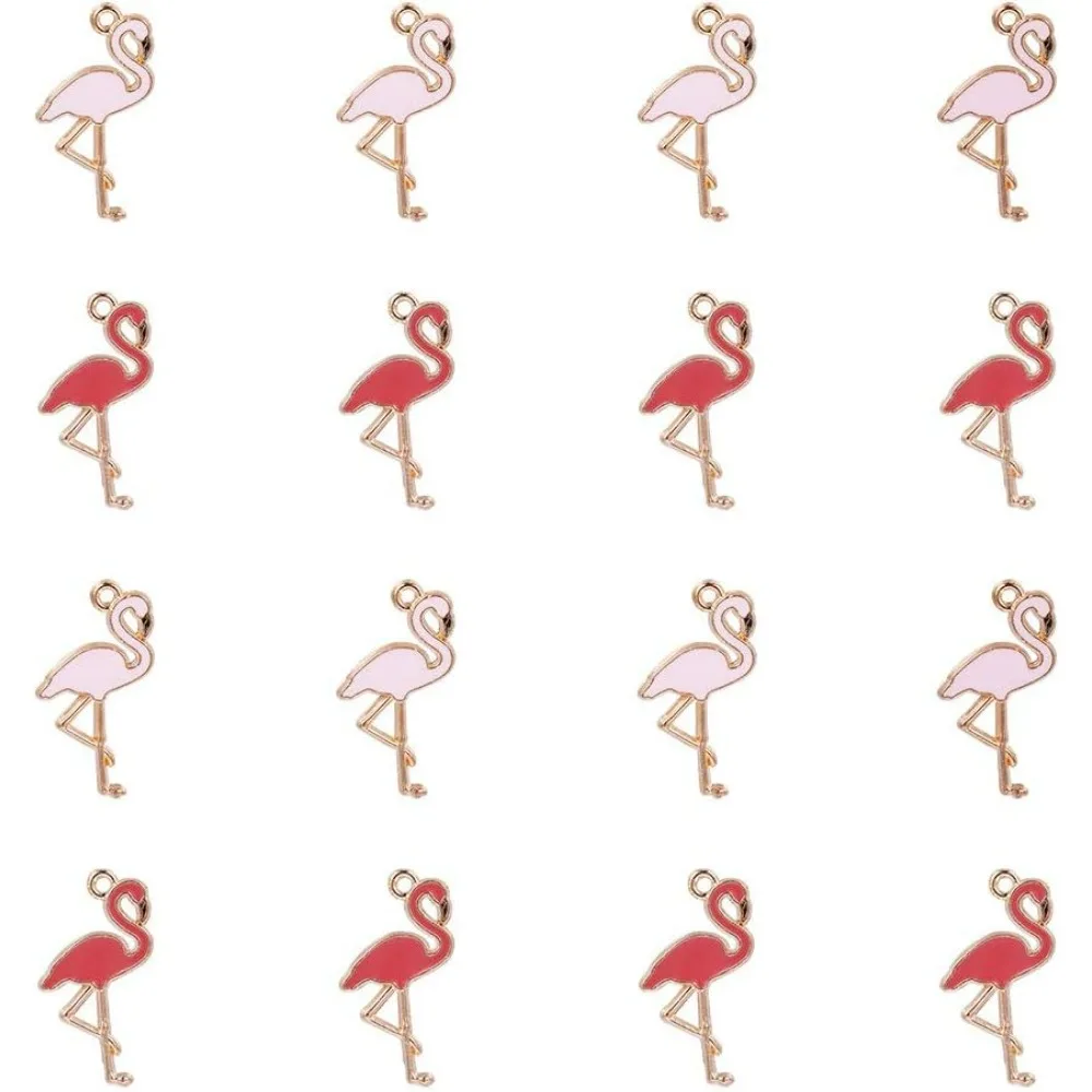 30 pcs 2 Colors Flamingo Alloy Enamel Pendants Charm Beads Findings for Bracelet Earring Necklace Key Chain DIY Craft Making