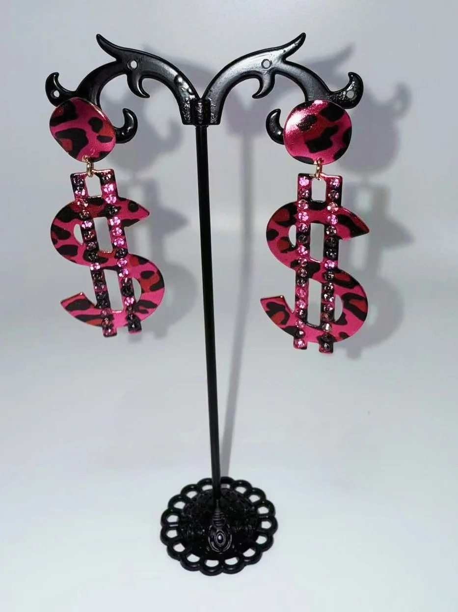 

Pinkbankbabns Faionable Leopard Print Diamond Embedded Earrings Women's Sli Hot Girl Sle Alloy Ear Studs Jewelry