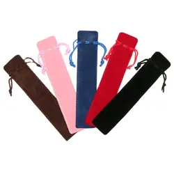 50pcs/Lot Black Velvet Drawstring Single Pencil Bag Pen Pouch Holder Case With Rope For Roller Ball  Fountain Ballpoint