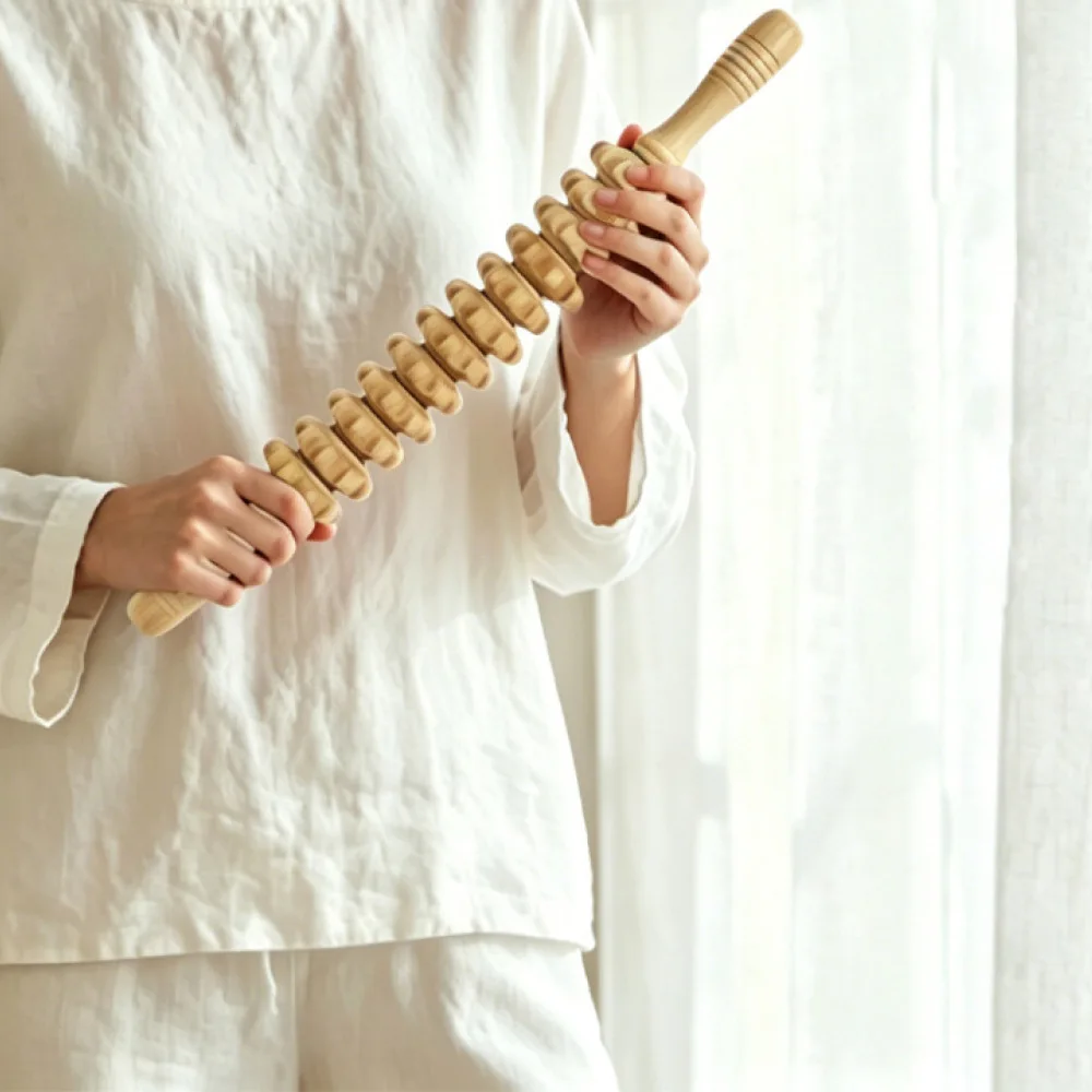 Manual Wooden Massage Roller Tool Abdominal Back Muscle Relaxer Solid Wood Durable Body Care Health Fitness Therapy Device