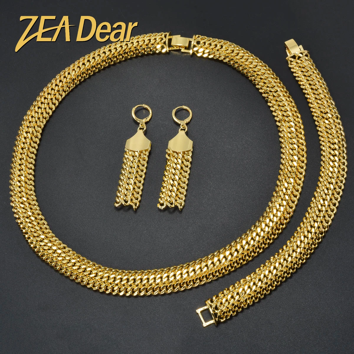 

ZEADear Simple Chains Trendy Necklace Copper Bracelet Men 18k Gold Plated Wristlet Links Earrings Women Party Gift