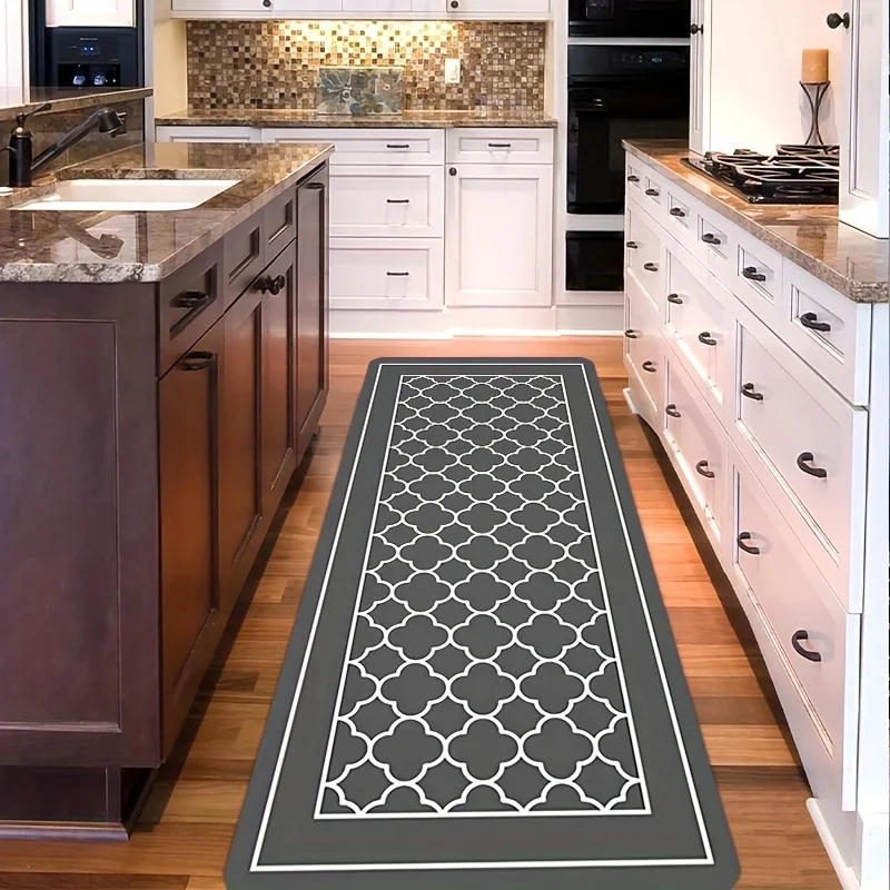 Moroccan Trellis Kitchen Rug Non-Slip Washable Floor Mat Geometric Pattern for Kitchen Hallway Diatom Mud Water Absorbent Carpet