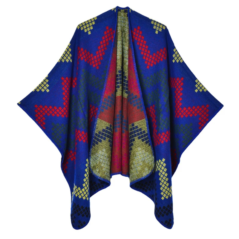 Cashmere Poncho Women Man Stripe Jacquard Scarf Winter Warm Shawl Cape Pashmina Female Warm Shawl Blanket Stole Cloak