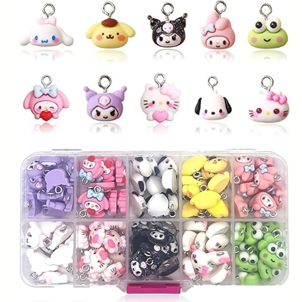 35/50pcs Sanrio Characeters Cartoon Nail Charms Kit Kawaii Kuromi Hello Kitty Nail Rhinestone Gems Cute Anime DIY Manicure Craft