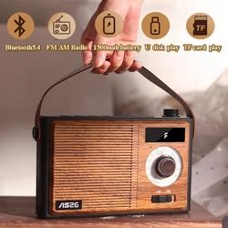 Radio portátil Vintage FM AM, Radio sintonizadora clásica Retro, inalámbrica, Hifi, Bluetooth 5,4, altavoz, tarjeta TF, disco U, reproductor de música MP3