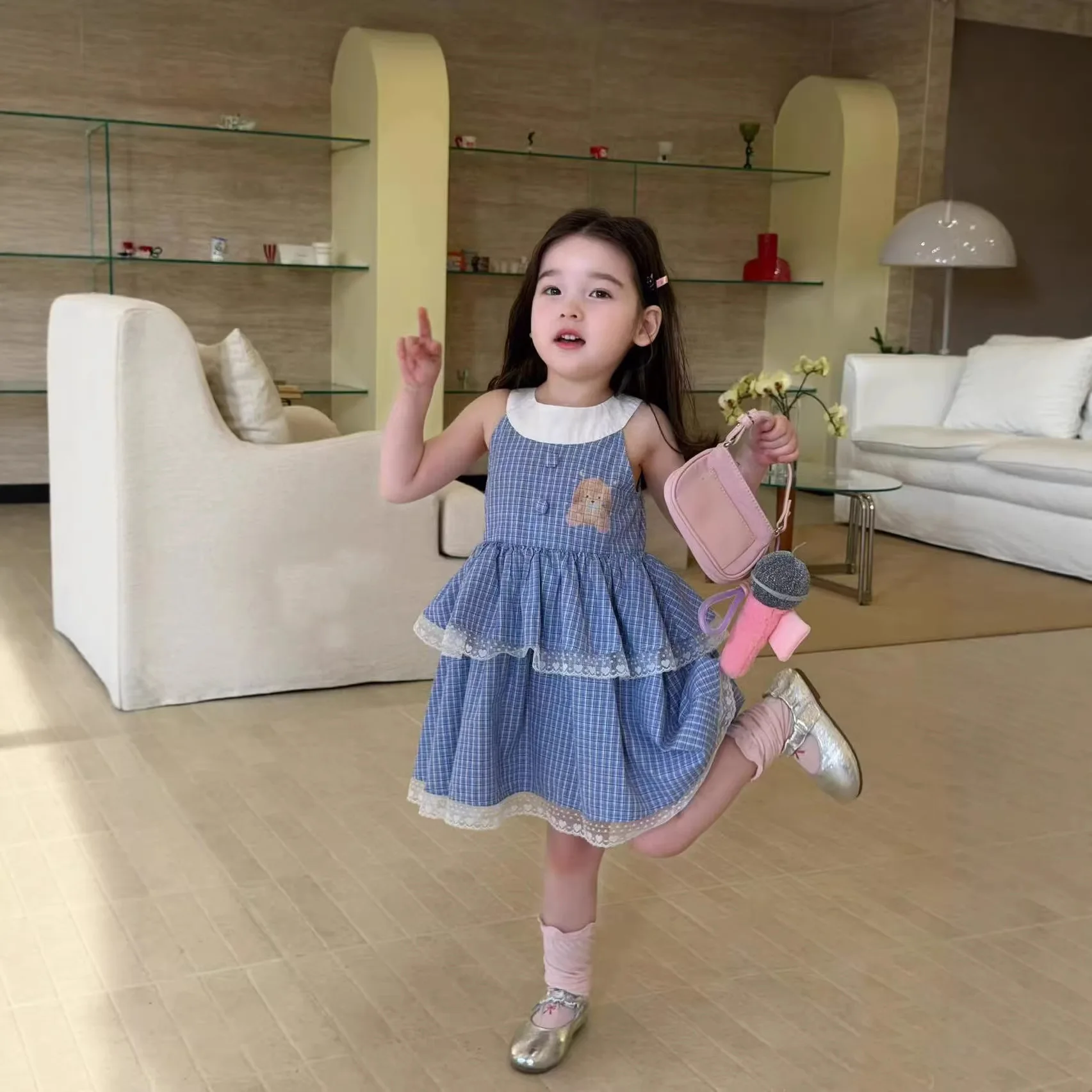 

Girls Lace Plaid Dress Summer 2026 New Sleeveless Vest Princess Dress