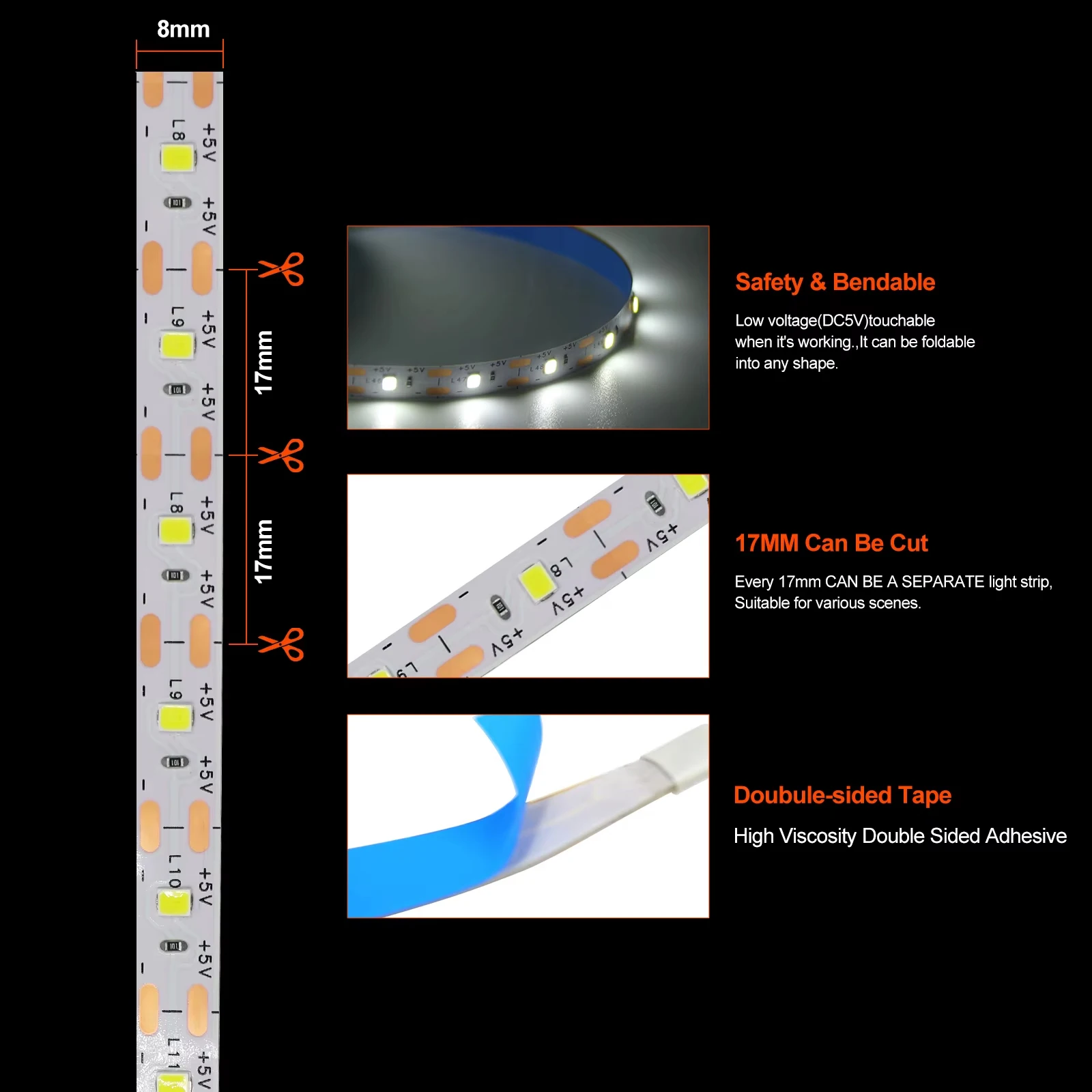 Button Battery LED Strip DC5V 3528 60LEDs Flexible LED Tape TV BackLight Cabinet Night Light Waterproof Ribbbon Rope 0.5m 1m 2m
