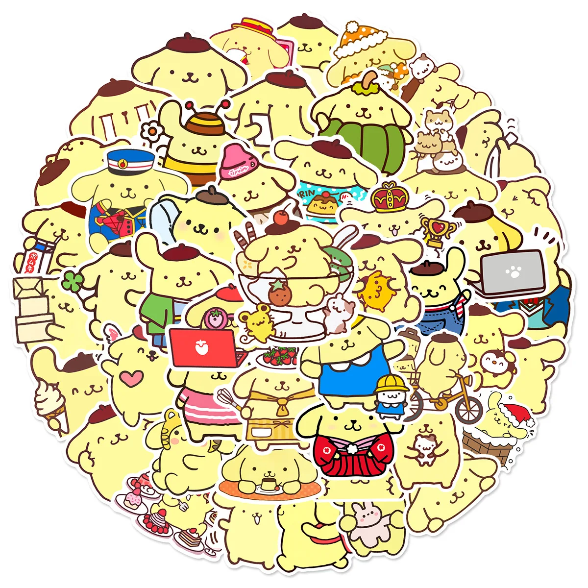 

50 шт., милые наклейки с помпоном Sanrio Purin, эстетические декоративные наклейки для гитары, телефона, ноутбука, Kawaii, мультяшные декоративные наклейки