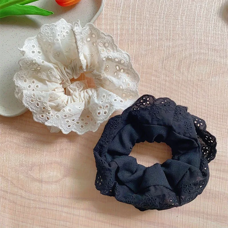 AISHG Lace Scrunchies for Women Elastic Hair Bands Ponytail Holders Tie Solid Color Hair Hoop Rubber Bands Girl Hair Ring - Image 4
