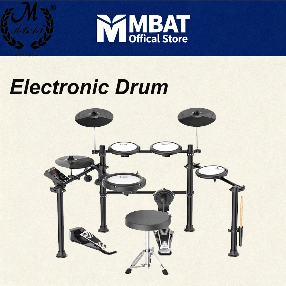 

Electric Drum Set with 5 Drums 3 Cymbals, Portable Solid Drum Set, suitable for beginners, 300 different sounds, 2 switch pedals