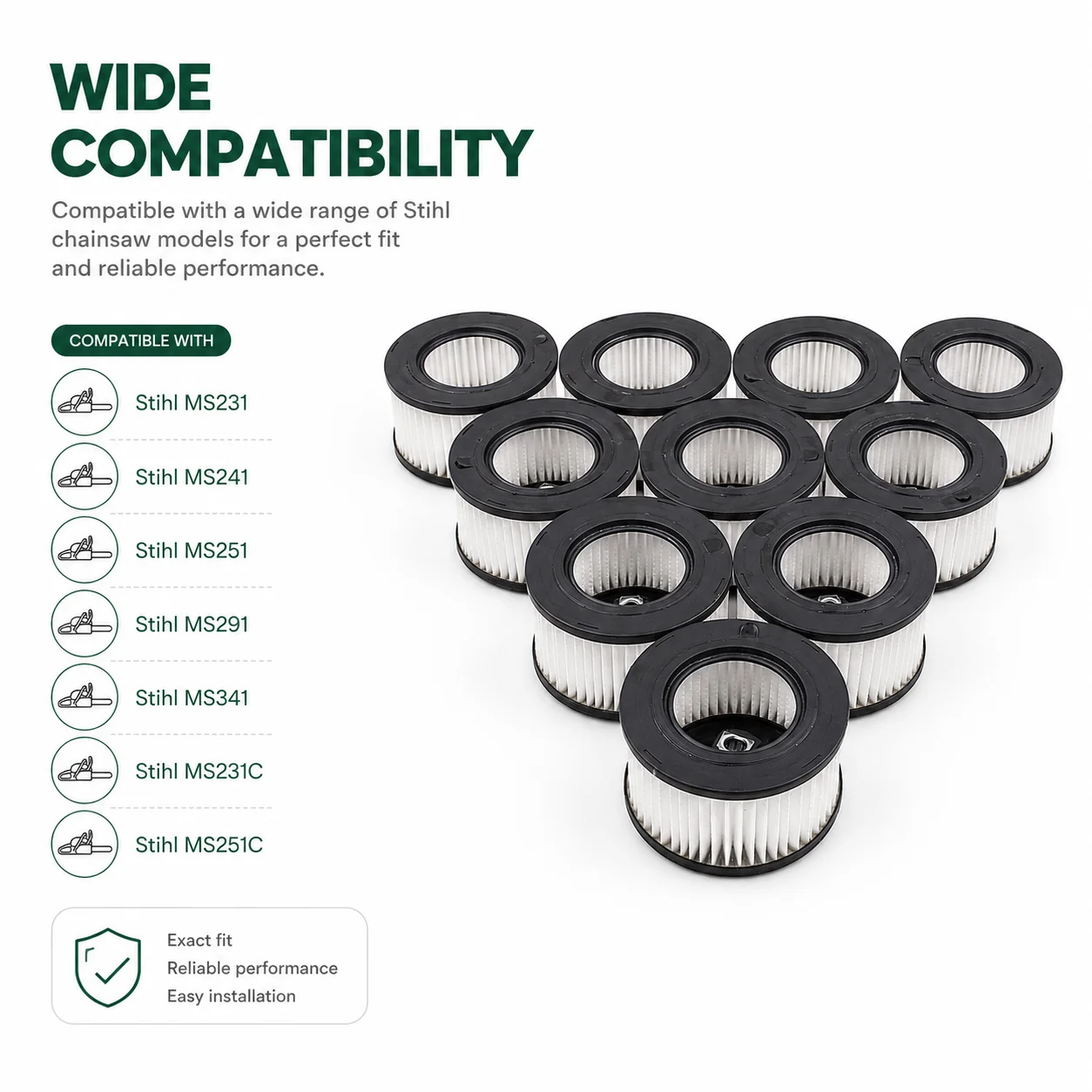 HD2 Air Filter Kit 10Pcs for Stihl MS231 MS241 MS251 MS291 MS341 MS231C MS241C MS251C Chainsaw Replacement Parts 1141 120 1604