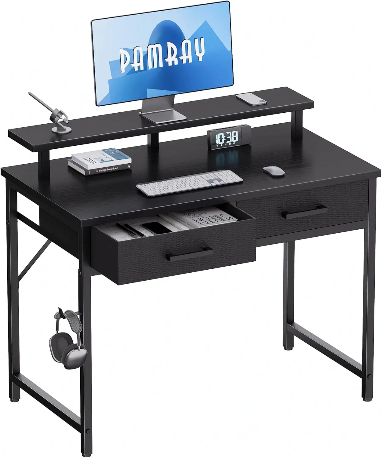 

32 Inch Small Computer Desk with Monitor Stand Home Office Desks with 2 Drawers for Bedroom Study