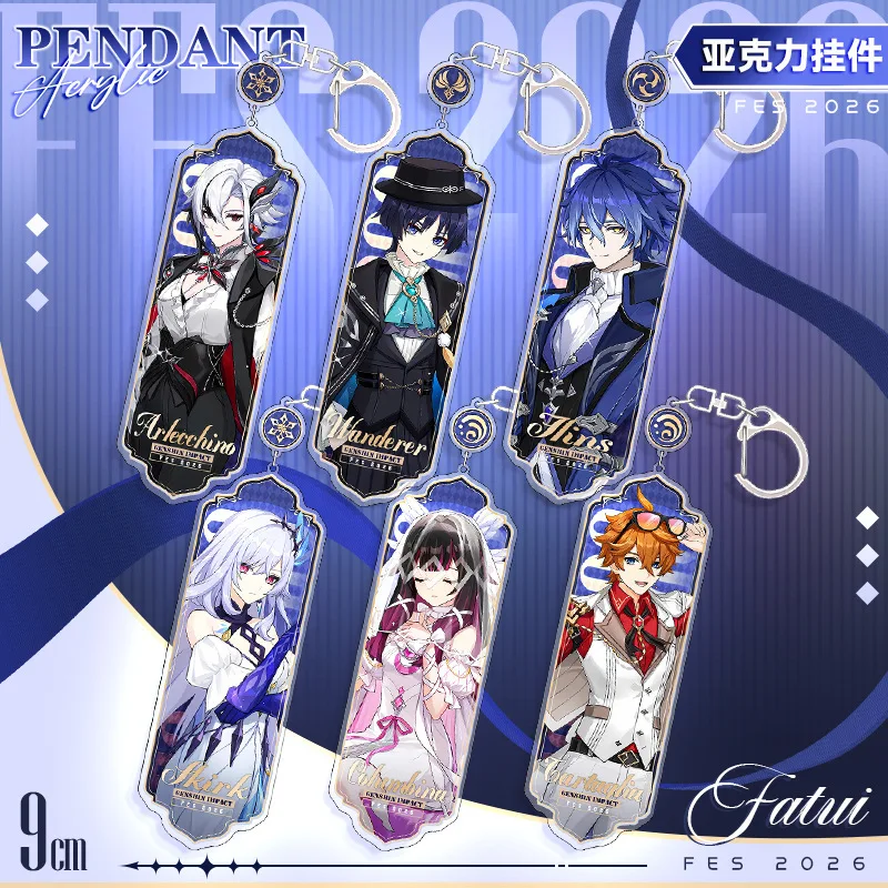 1 Pieza Llavero con Temática de Anime del Juego Genshin Impact Tartaglia Columbina, Set de Tarjetas Postales, Regalo Coleccionable Único, Souvenir