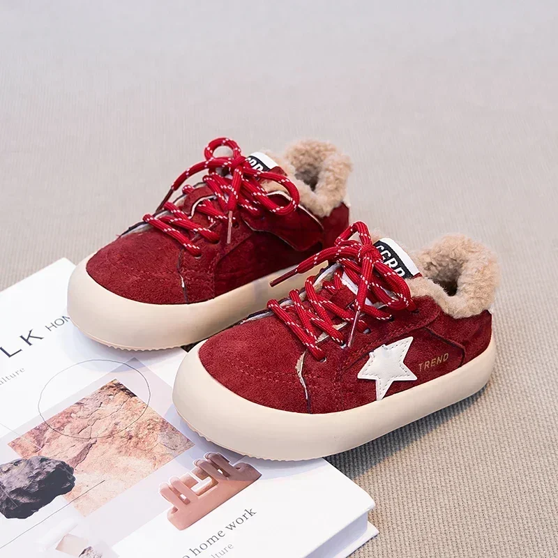 Toddler Kids Winter Star Sneakers Fleece Lined Warm Lace‑Up Non‑Slip Thick Sole For Cold Weather Daily Outdoor Casual Wear