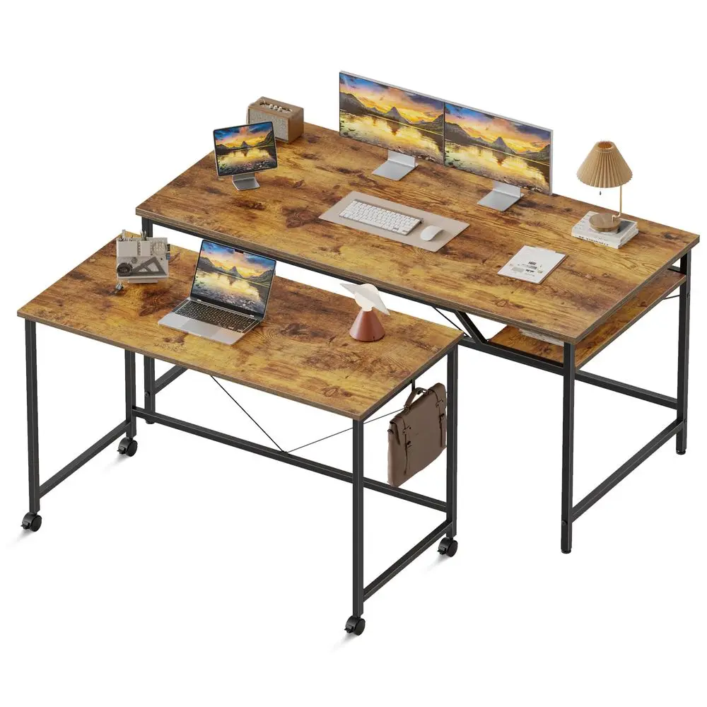 

48 inch Computer Desk w Shelf amp Adjustable Feet, 32 inch Rolling Office Desk w 1 Hook, Small Space Desk for Home, Office, Stu