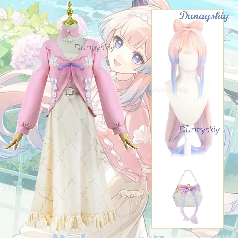 

Sangonomiya Kokomi Cosplay Costume Anime Wig Pink Outfit Dress Bag 2024 New Cosplay Halloween Party Cosplay Women Clothes