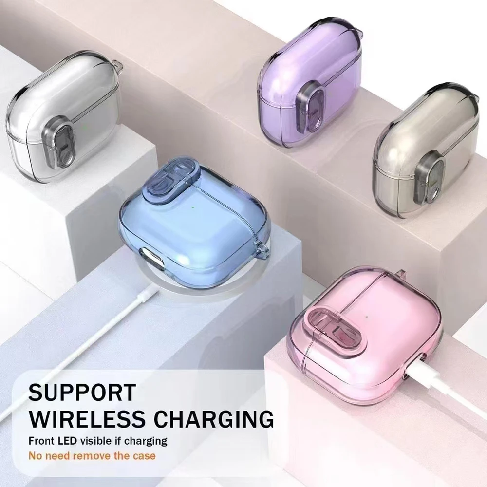 Funda transparente de cristal para auriculares Bluetooth inalámbricos para Airpods Pro 2 2. ° TPU cubierta de bloqueo de interruptor transparente