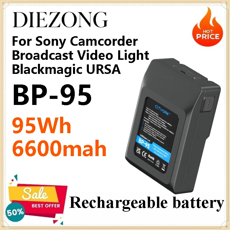 

2pcs V Mount V-Lock BP95 6600mah V-Mount Battery for Sony Camcorder Broadcast Video Light Blackmagic URSA