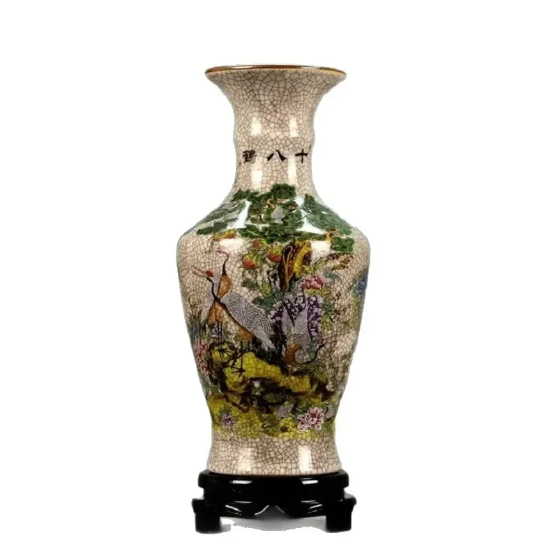 CLL Daqing Qianlong pastel pine crane welcome spring bottle antique porcelain old Chinese ornament antique