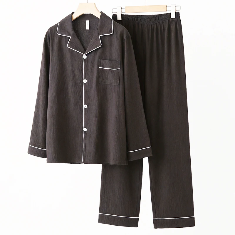 

2026 New Men's Pajamas Long Sleeved Two-Piece Set for Spring and Autumn Simple and Casual Outerwear Student Sleepwear Homewear