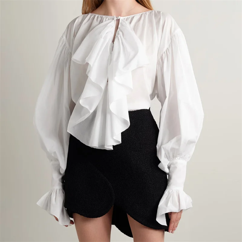 

Women's shirt New high-quality pure cotton long sleeved top for summer 2025 Scarf collar elegant Women's blouse y2k Thin coat