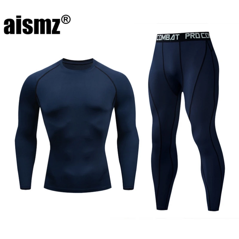 

Aismz Winter Thermal Underwear Men Underwear Jogging skins Compression Long Johns Shirt Leggings Man Sports First Layer Sets