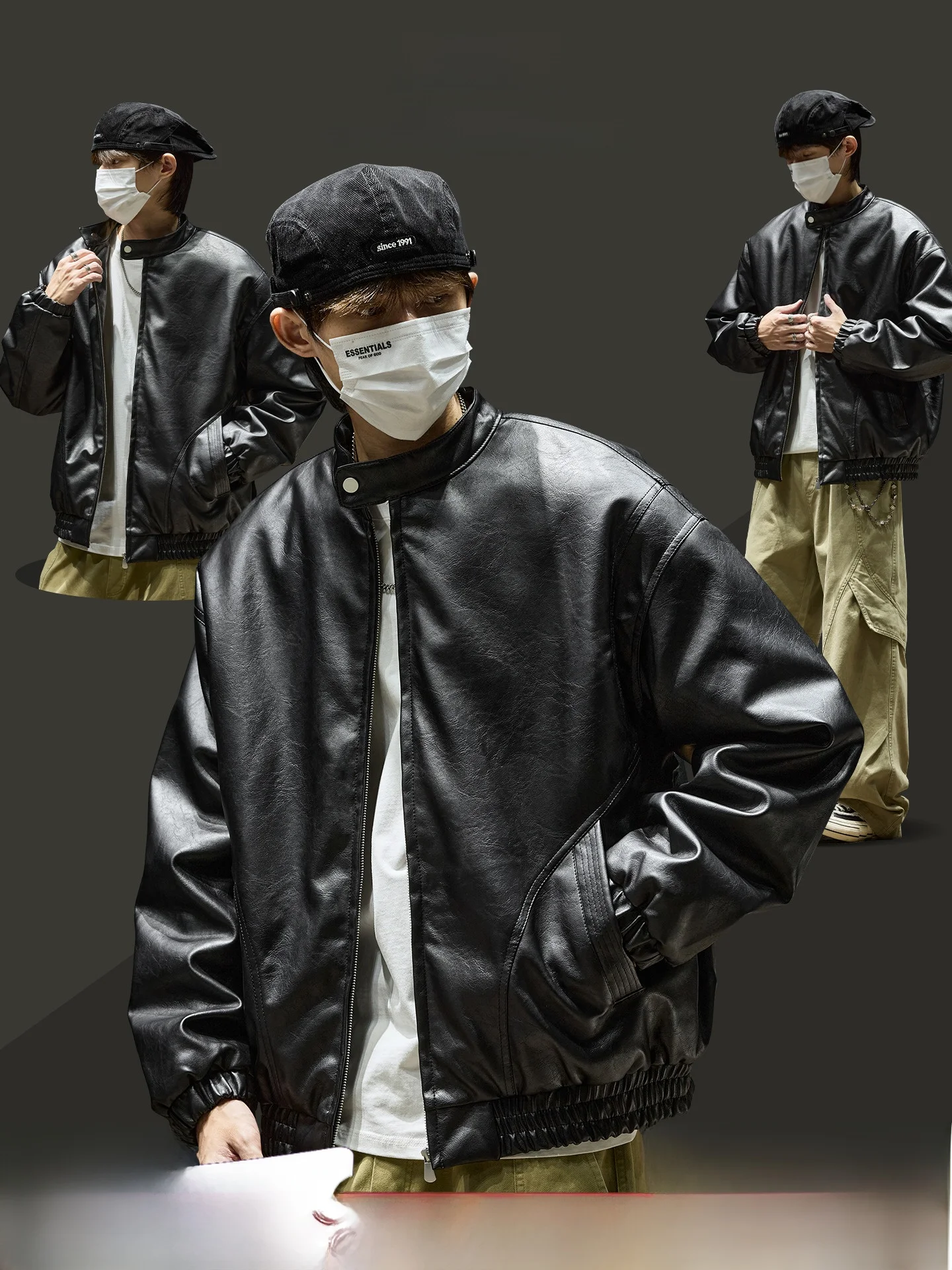 

Trendy PU Leather Biker Jaet Men's Autumn Winter ort Sle Stand Collar Pilot Coat Stand Fit Long Sve Warmth Youth