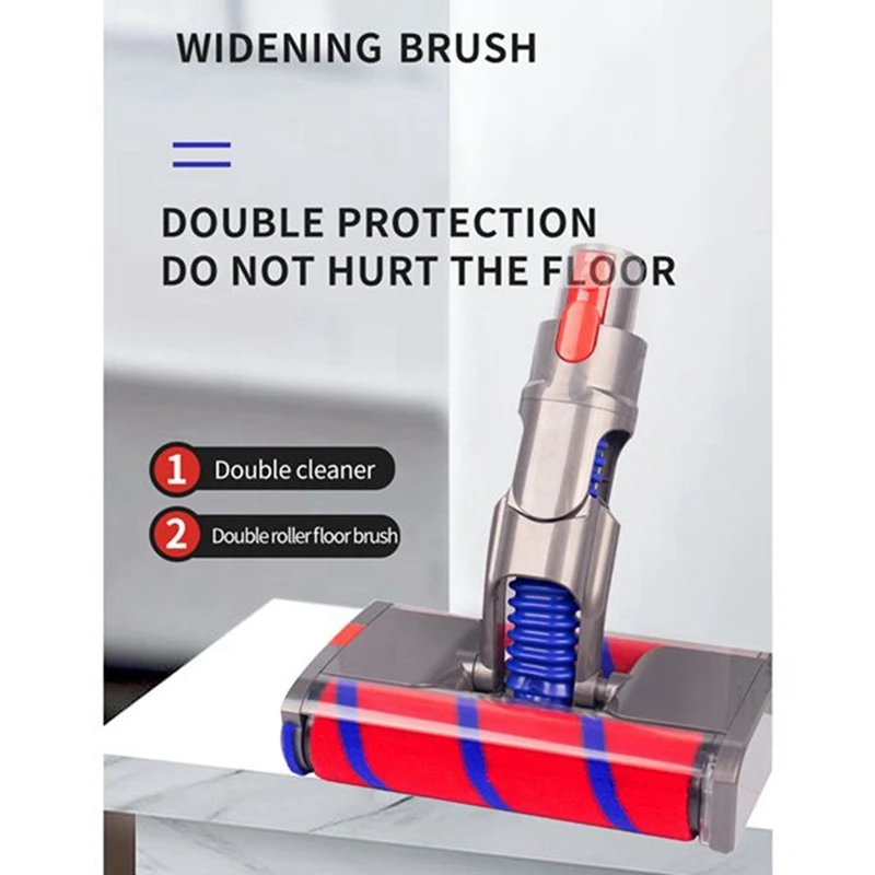 AD-Electric Floor Brush Soft Pile Double Roller Brush For Dyson V8 V7 V10 V11 V15 Vacuum Attachment Roller Suction Head