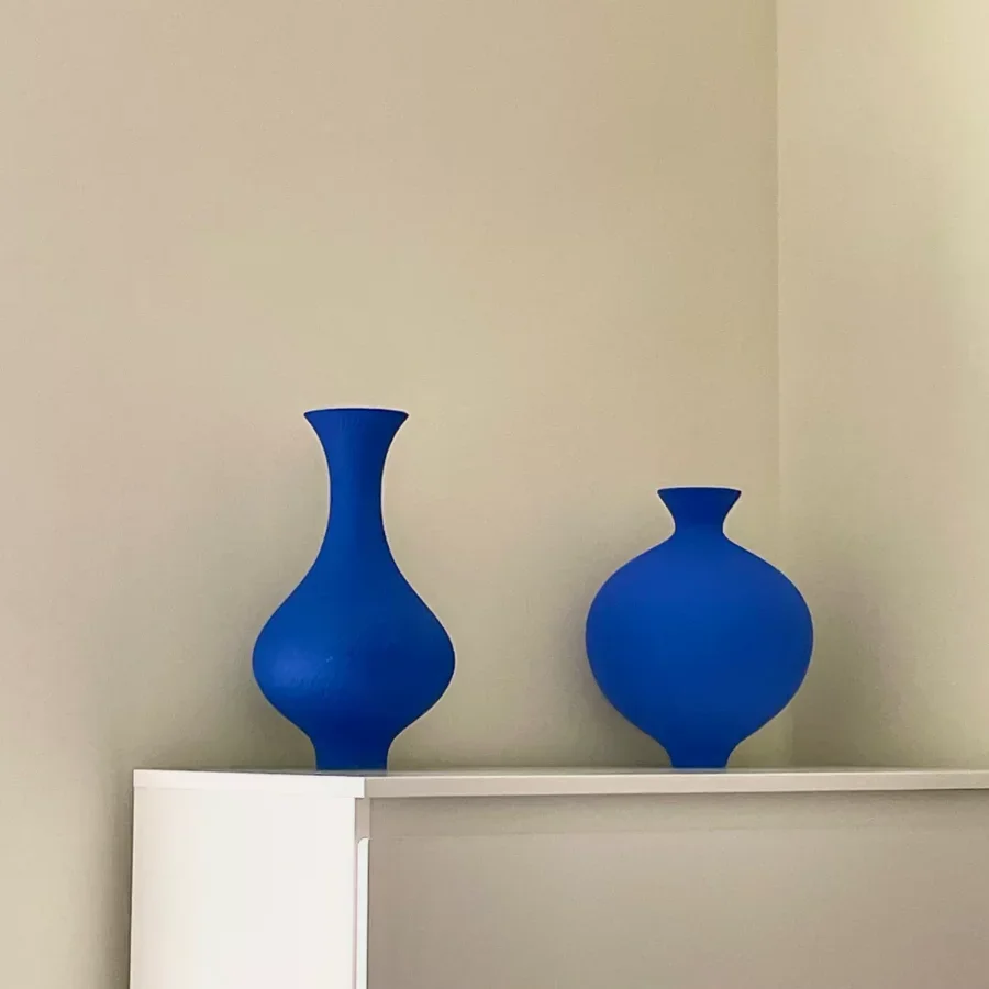 Nordic Style Blue Ceramic Flower Vase Minimalist Home Hotel Table Decor for Dried Flowers, Hydroponic Plant Pot