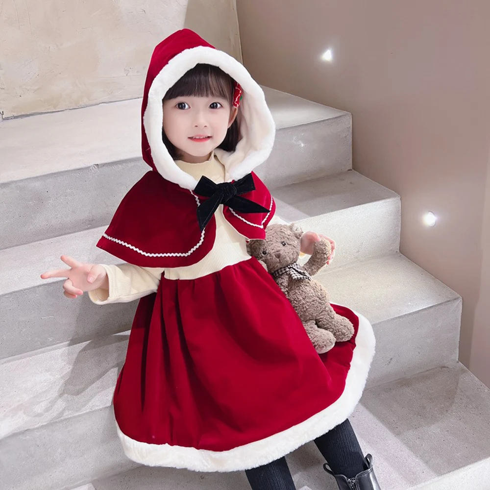 

Winter kids clothes for 2-6 T girls clothing baby birthday Christmas dresses dress children outer wear fur cloaks dress costume