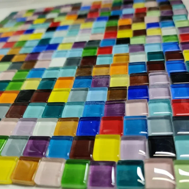 300g/10.58oz(Approx. 300pcs) Glass Mosaic Tiles 1cm/0.39in Square Craft Tile DIY Mosaic Making Materials 0.4cm/0.15in Thickness