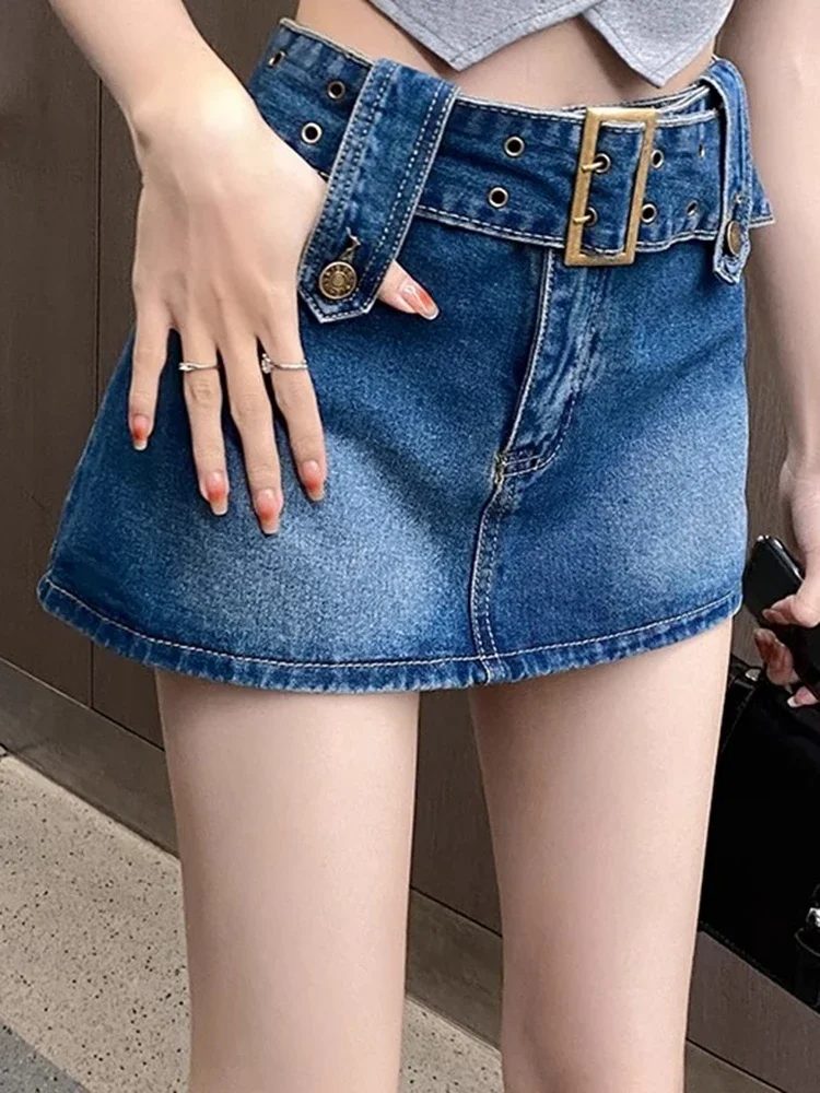 All-match High Waist Zevity Short Skirts Fashion Woman Y2k Mini Wrap Hips Dress Female Blue Black Denim A Line Skirts Large Size