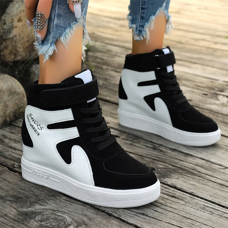 Women Hidden Wedge Invisible Heel Canvas Shoes Female Wedge Increased Casual Shoes Women High Breathable Platform Sneakers