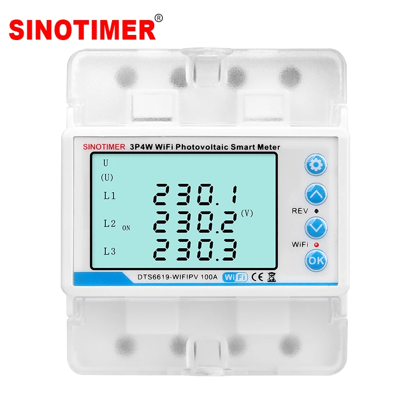 WIFI 100A 380V AC Three Phase Intelligent Reclosing Photovoltatic Energy Meter kWh Power Consumption Electricity Measurement