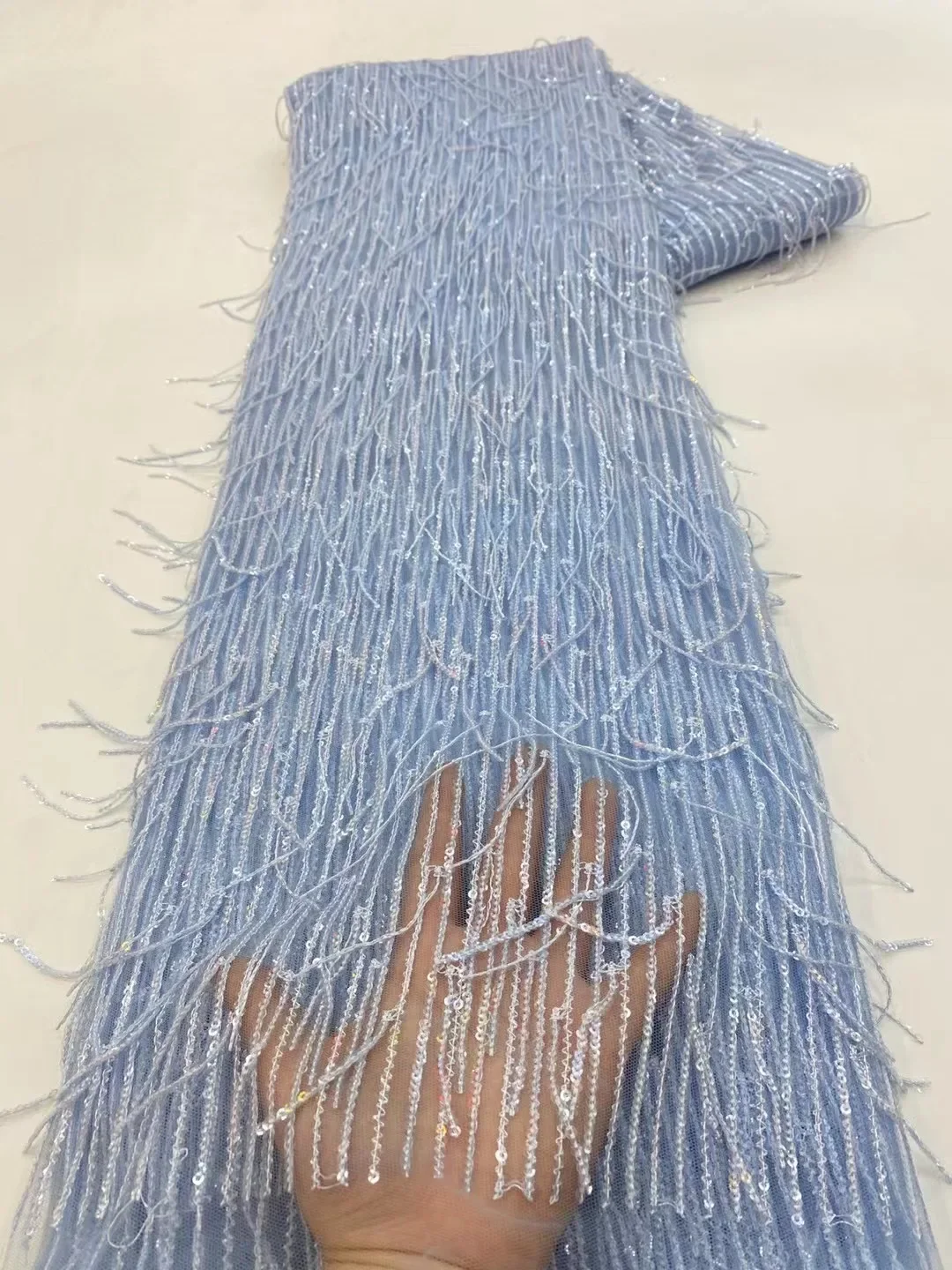 Latest 3D Tassel Sequined Lace African Lace Fabric 2024 High Quality Net Nigerian Lace Fabrics for Women Party Dresses NXZ5754