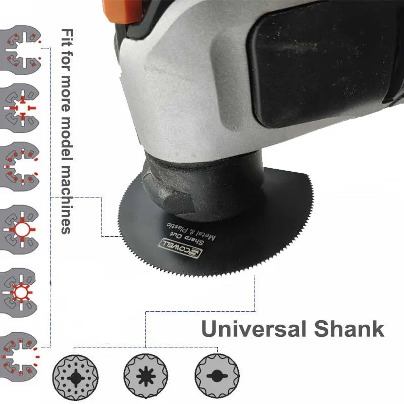 10개입 80mm HSS 바이메탈 플런지 진동 멀티툴 톱날 유니버설 샹크 크라운 캡 반원형 세그먼트 톱날
