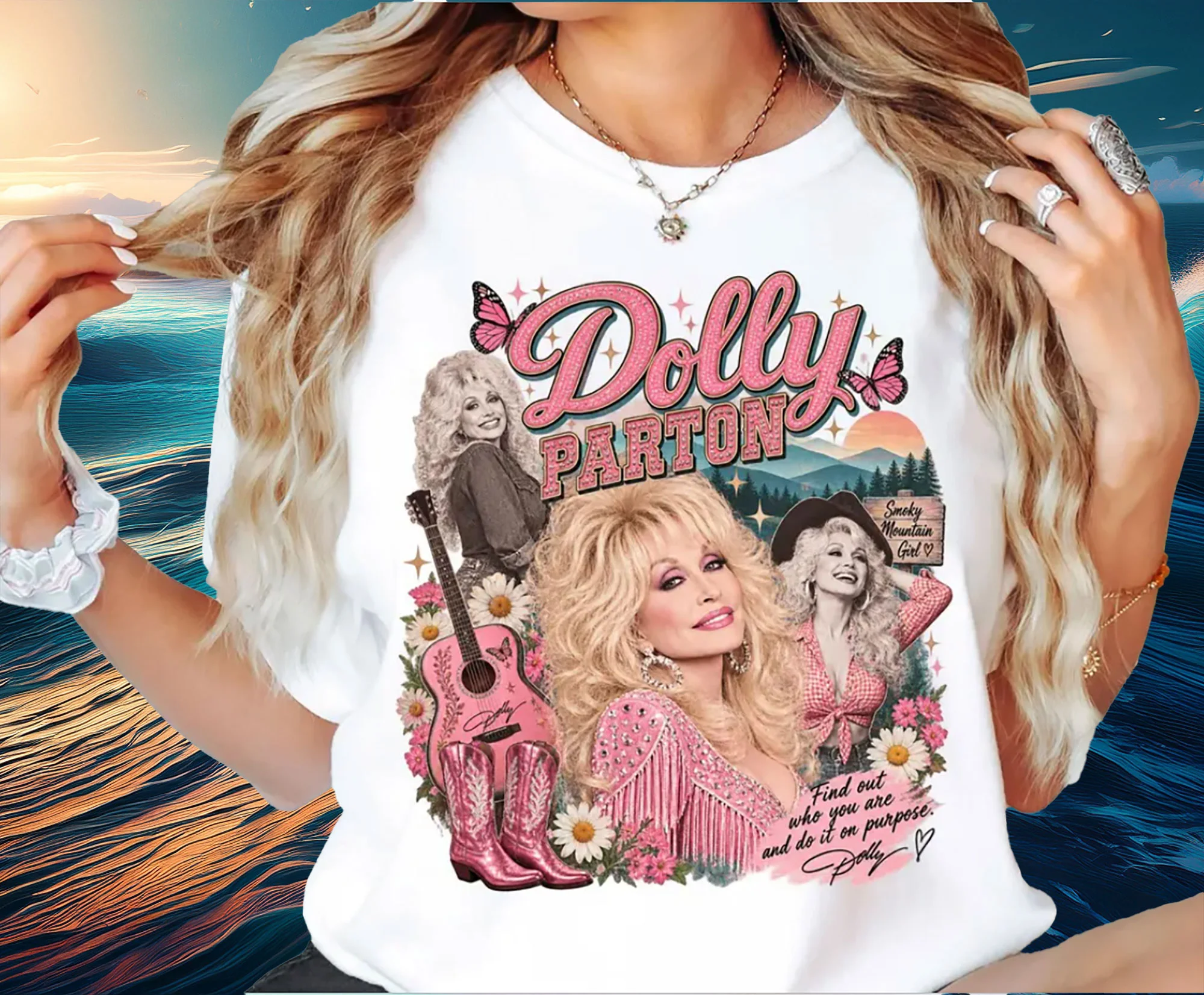 Dolly Parton Commemorative Sweatshirt Retro Country Music Tribute To Country Legends Round Neck Comfortable T-shirt