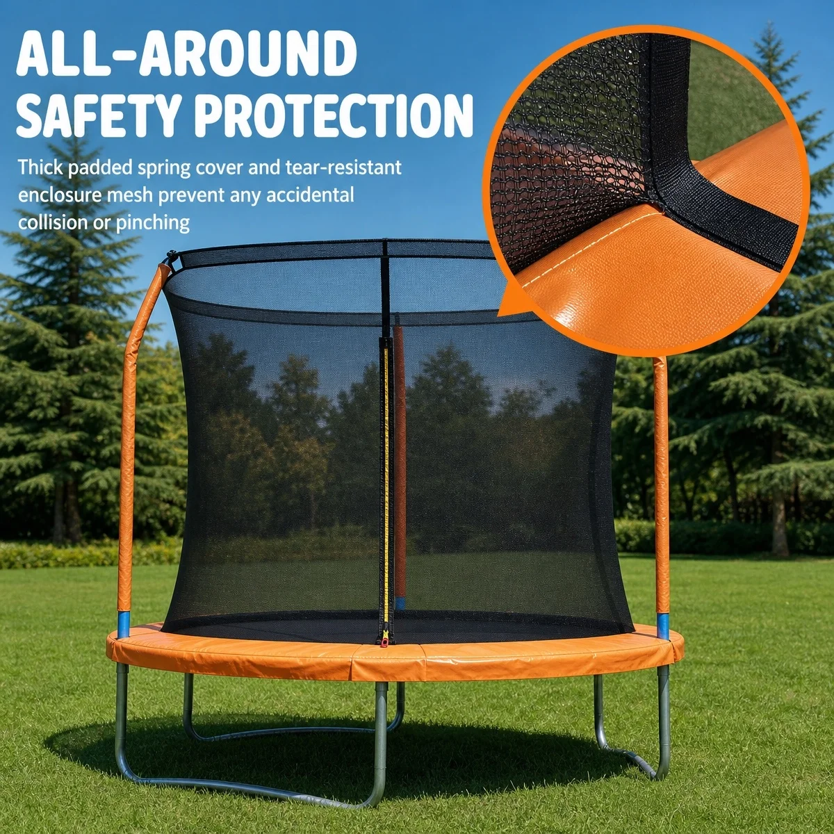 Kids Round Trampoline with Safety Enclosure Net Outdoor Indoor Backyard Jumping Bed Thick Spring Cover Anti-Collision Play Toy f